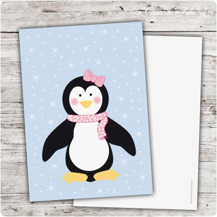 Postkarte Pinguin Mdchen