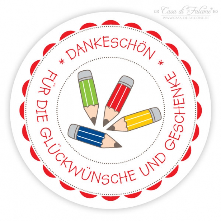 Einschulung Aufkleber Dankeschn, bunte Stifte