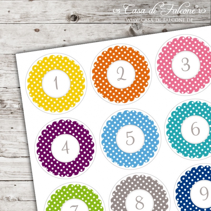 Adventskalender Aufkleber Dots bunt