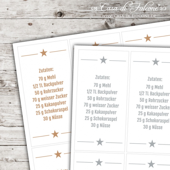 Motivaufkleber Typo Star Zutaten Brownie