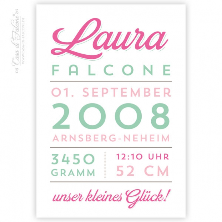Personalisiertes Poster mit Geburtsdaten, retro girl
