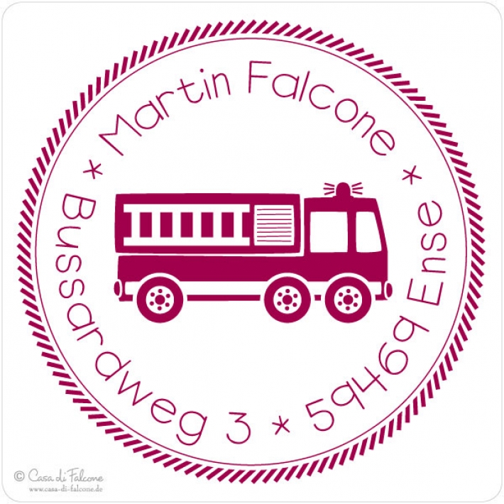 Kinderadressstempel Feuerwehrauto