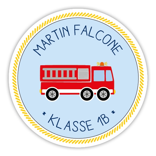 Schulaufkleber I Namensaufkleber fr die Schule Feuerwehrauto