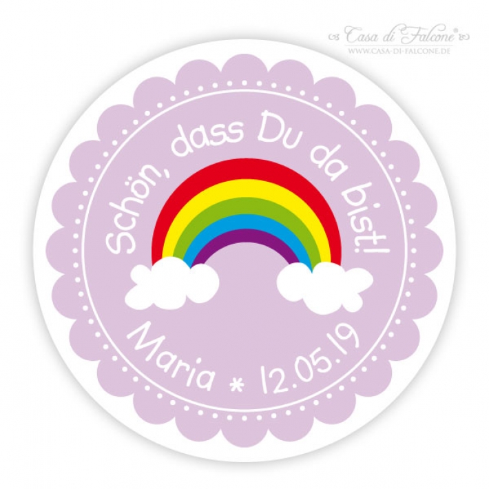 Aufkleber zur Taufe Regenbogen, personalisiert