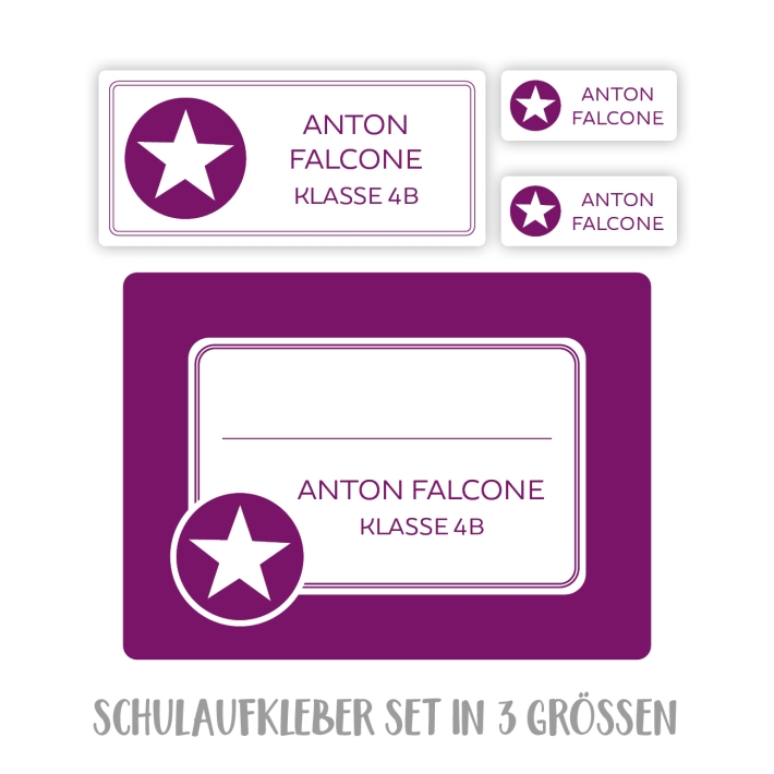 Namensaufkleber Set fr die Schule Stern