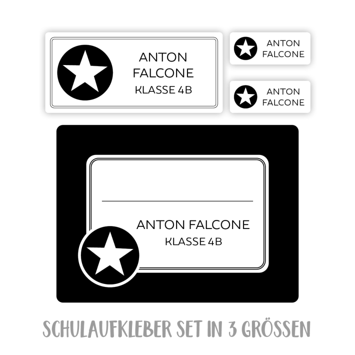 Namensaufkleber Set fr die Schule Stern