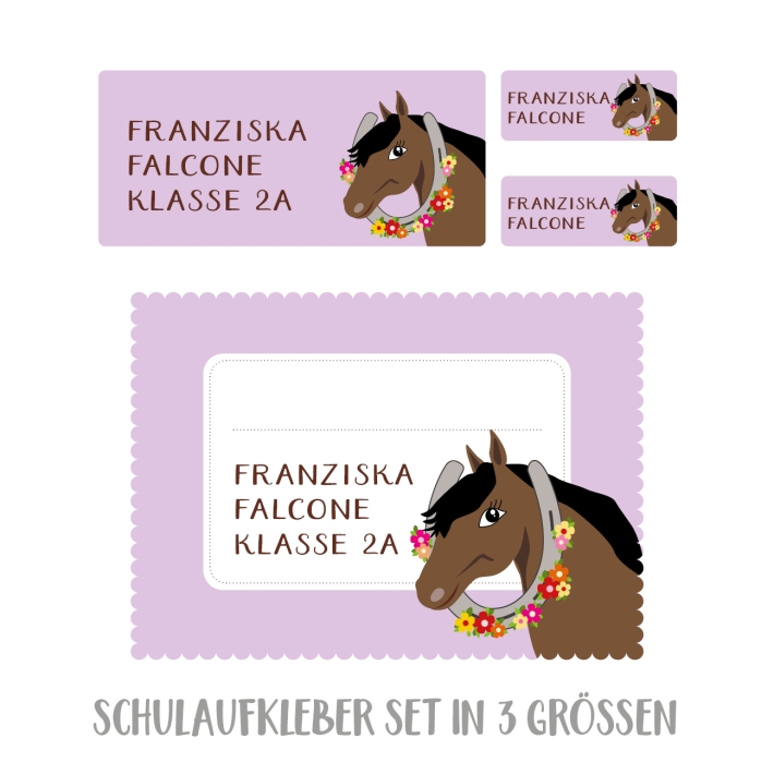Namensaufkleber Set fr die Schule Pferd