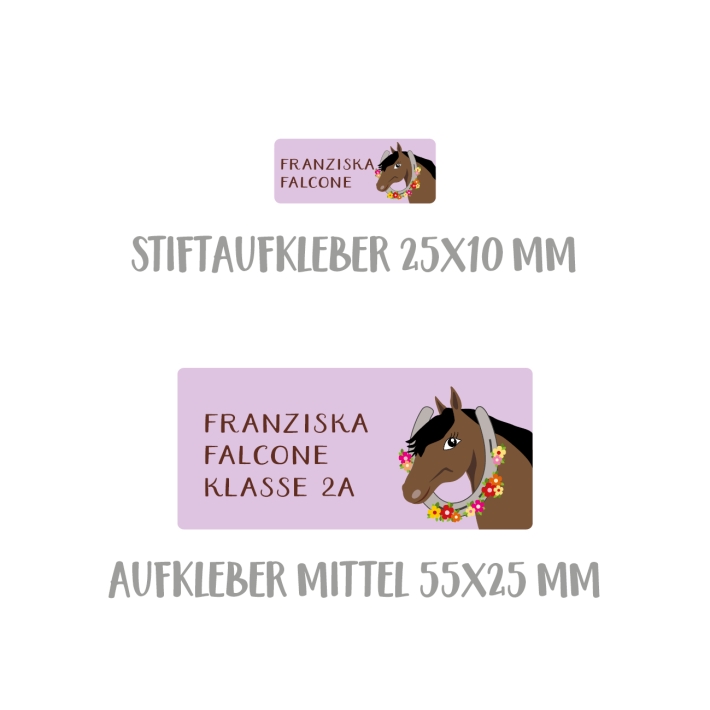 Namensaufkleber Set fr die Schule Pferd
