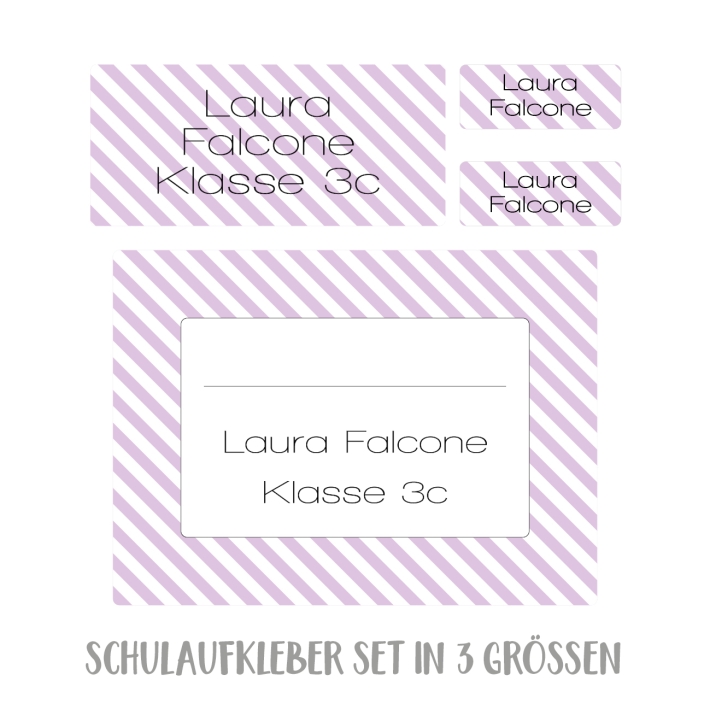 Namensaufkleber Set fr die Schule stripes