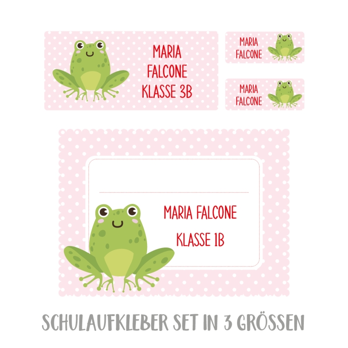 Namensaufkleber Set fr die Schule Frosch