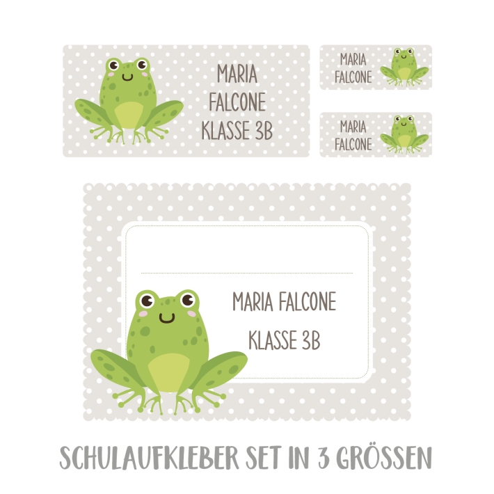 Namensaufkleber Set fr die Schule Frosch