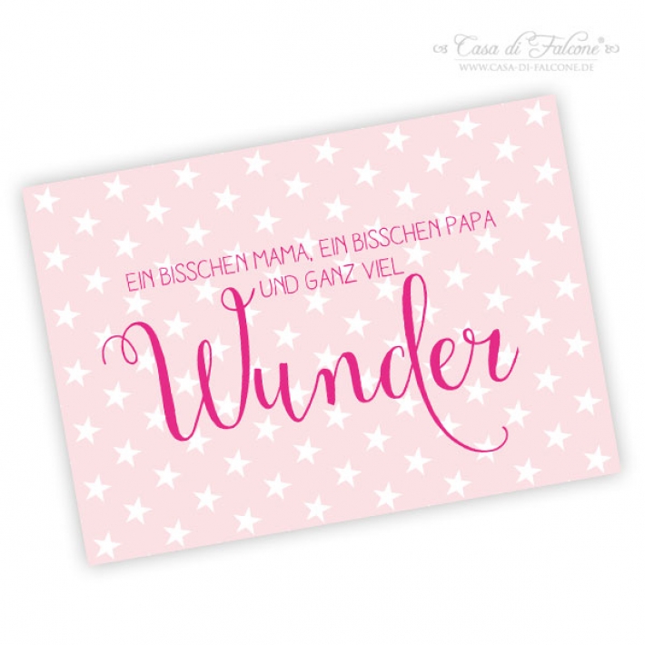 Postkarte zur Geburt, Wunder rosa