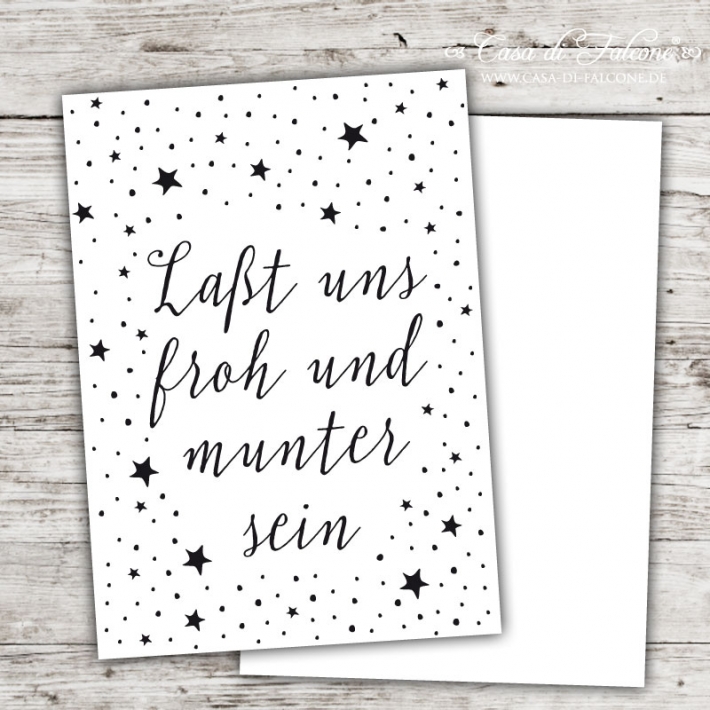 Postkarte Kalligrafie Lat uns froh und munter sein