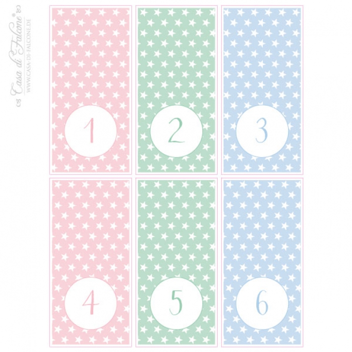 Adventskalender Aufkleber Zahlen Stern pastell
