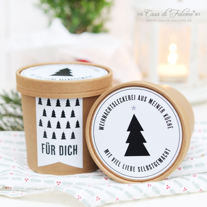 Keksverpackung Weihnachten 2er Set, Tannenbaum schwarz-weiss