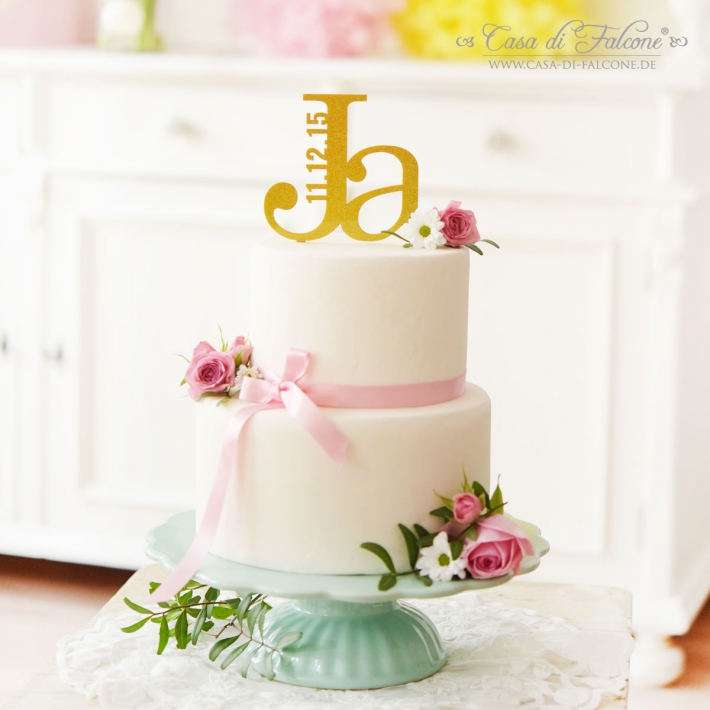 Personalisierter Cake Topper Ja, glitzer