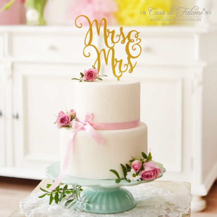Cake topper Hochzeit Mrs & Mrs (Frau & Frau), glitzer