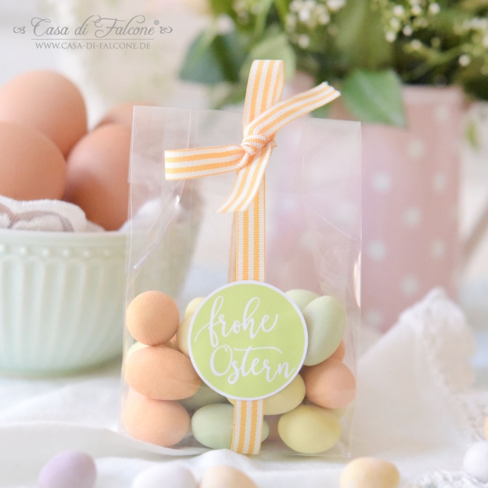 Aufkleber frohe Ostern Kalligrafie gelb, rosa, grn