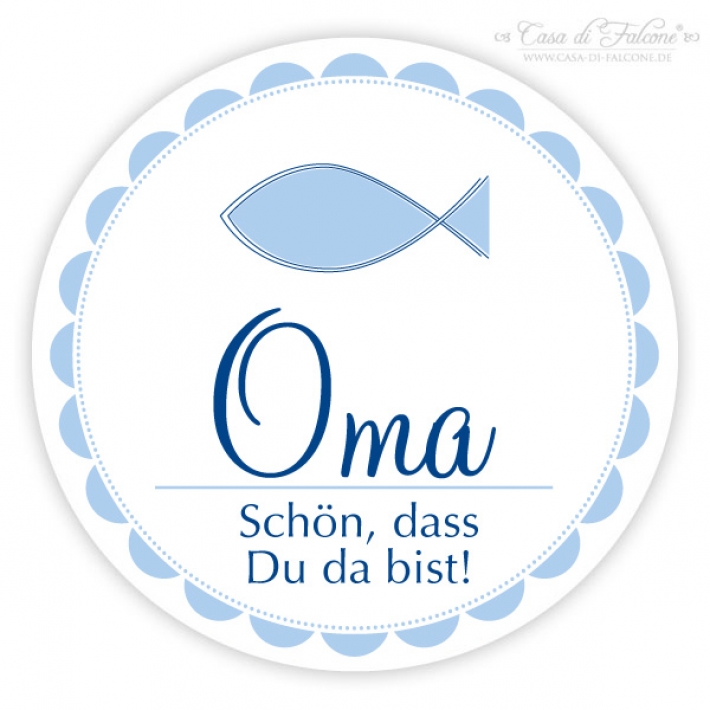 Aufkleber Tischkarte zur Taufe, Fisch - Casa di Falcone