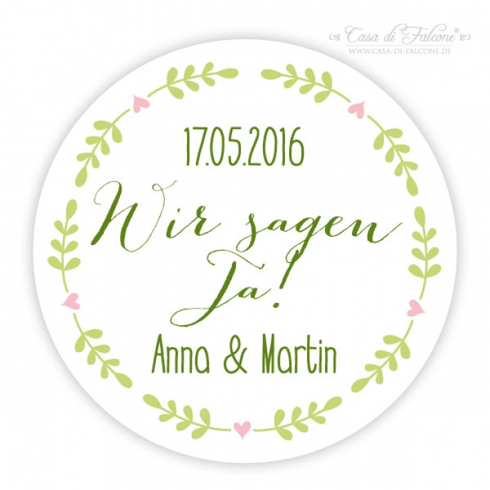 Personalisierte Aufkleber Save the Date, Ranke rund
