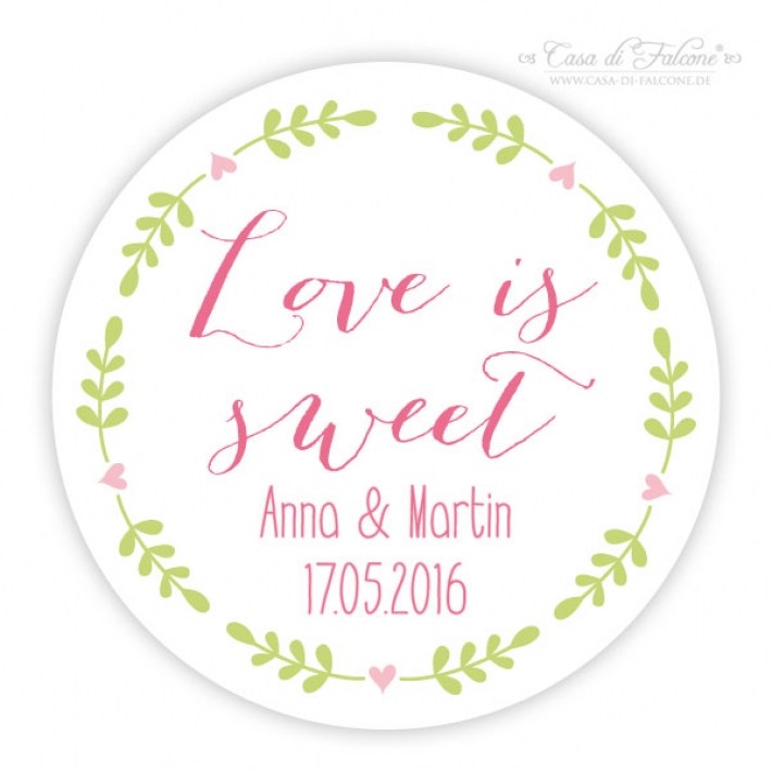 Personalisierte Hochzeitsaufkleber mit Name + Datum, Ranke rund