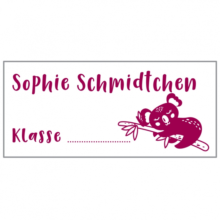 Personalisierter Schulstempel Koalabr mit Name und Klasse