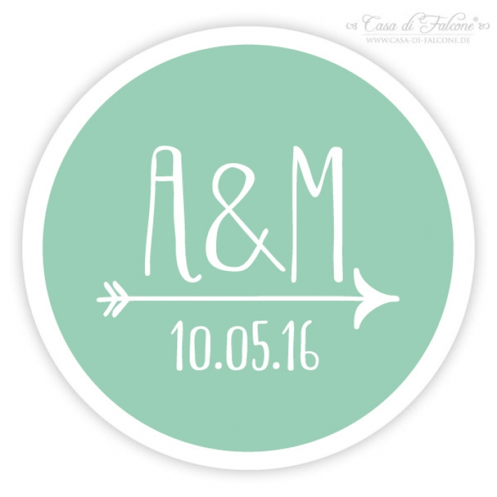 Personalisierte Aufkleber Hochzeit mit Initialen & Datum, Pfeil