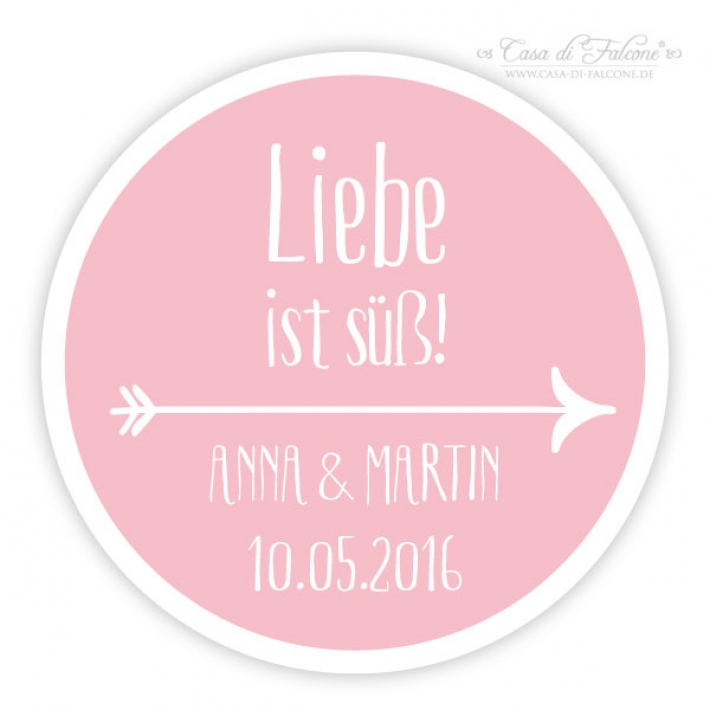 Personalisierte Aufkleber Hochzeit mit Namen & Datum, Pfeil
