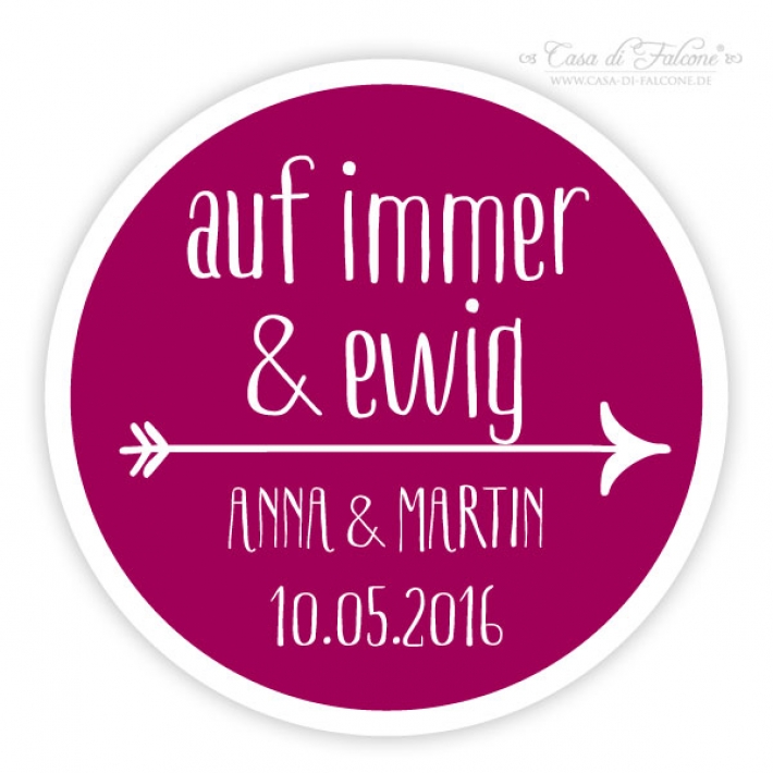 Personalisierte Aufkleber Hochzeit mit Namen & Datum, Pfeil