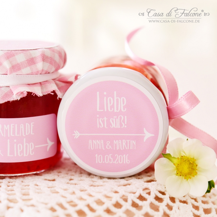 Personalisierte Aufkleber Hochzeit mit Namen & Datum, Pfeil