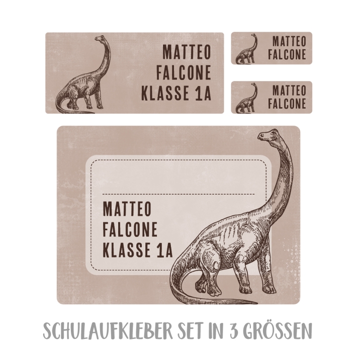 Namensaufkleber Set fr die Schule Dino