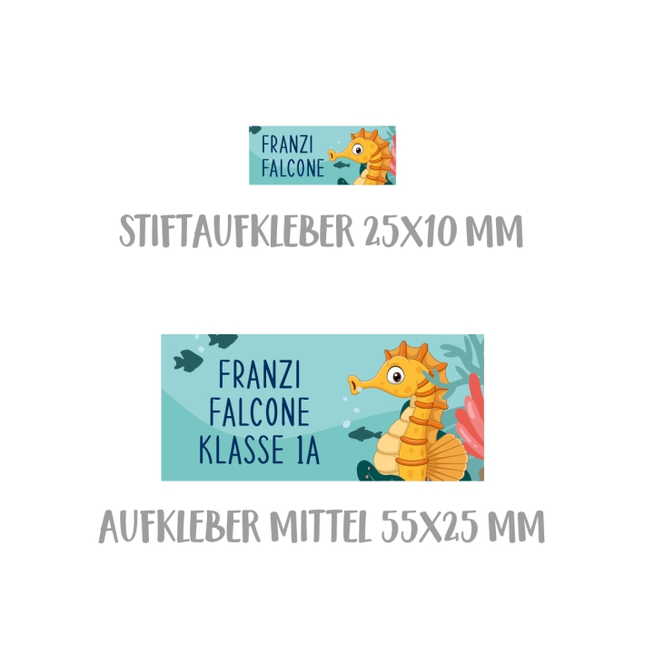 Namensaufkleber Set fr die Schule Seepferdchen
