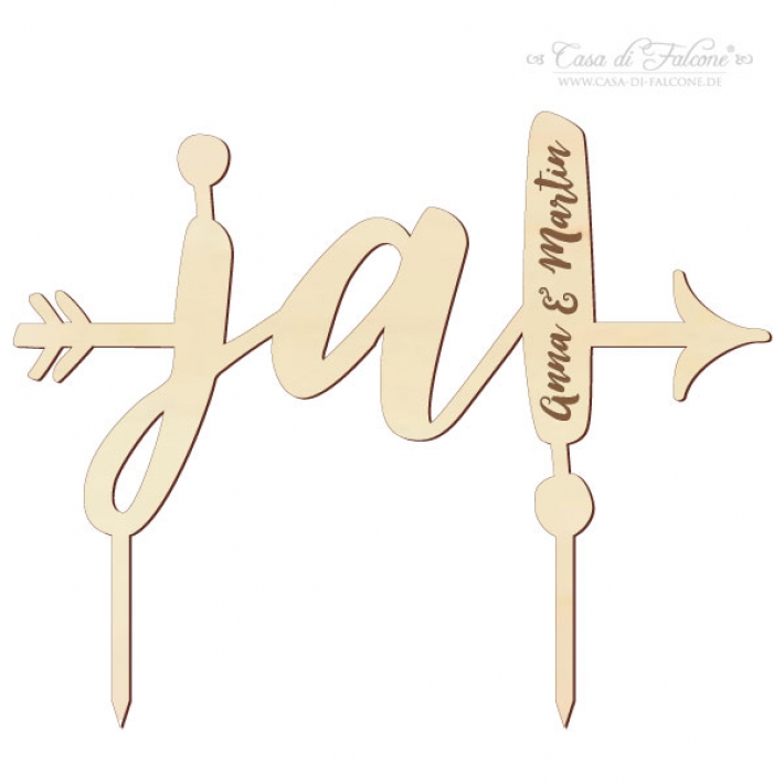 Hochzeit Cake topper Holz personalisiert, Ja Pfeil