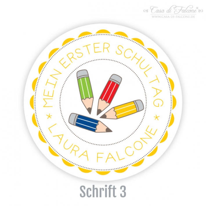 Personalisierte Aufkleber Schulkind, bunte Stifte