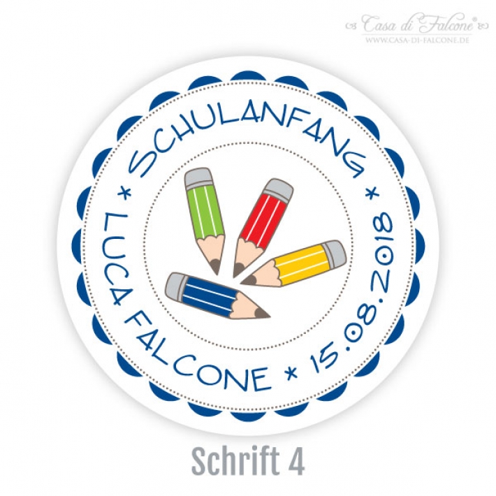 Personalisierte Aufkleber Schulkind, bunte Stifte