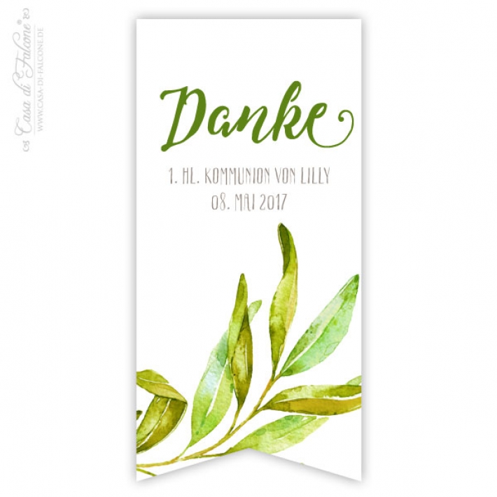 Kommunion Aufkleber fr Gastgeschenke Olive, Fhnchen