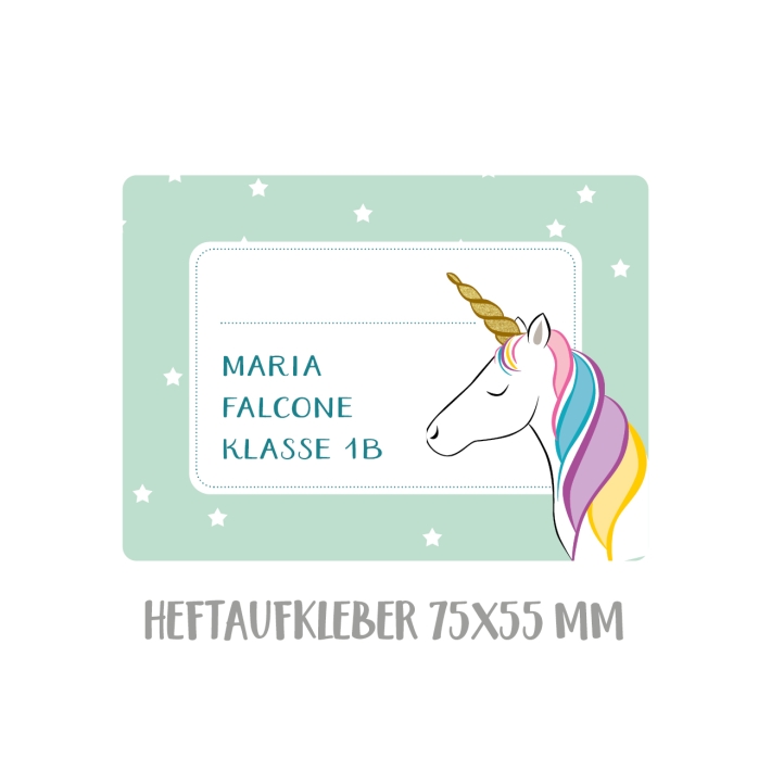 Namensaufkleber Set fr die Schule Einhorn