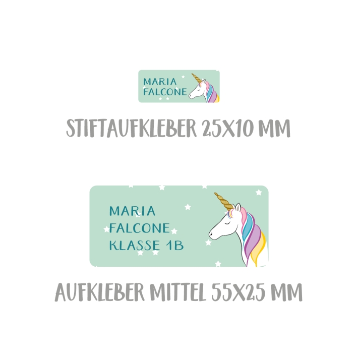 Namensaufkleber Set fr Schule Einhorn