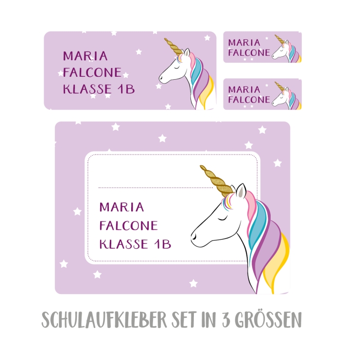 Namensaufkleber Set fr Schule Einhorn