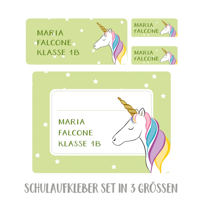 Namensaufkleber Set fr die Schule Einhorn