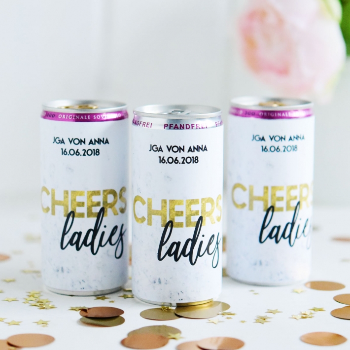 JGA I Hochzeit Banderole fr Prosecco Getrnkedosen, Marmor