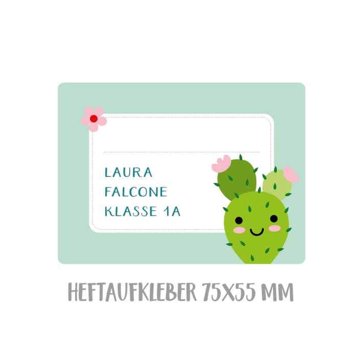 Namensaufkleber Set fr die Schule Kaktus