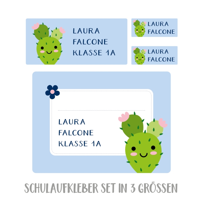 Namensaufkleber Set fr die Schule Kaktus