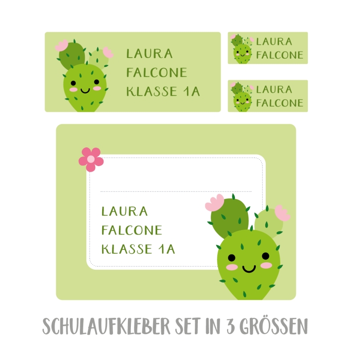 Namensaufkleber Set fr die Schule Kaktus