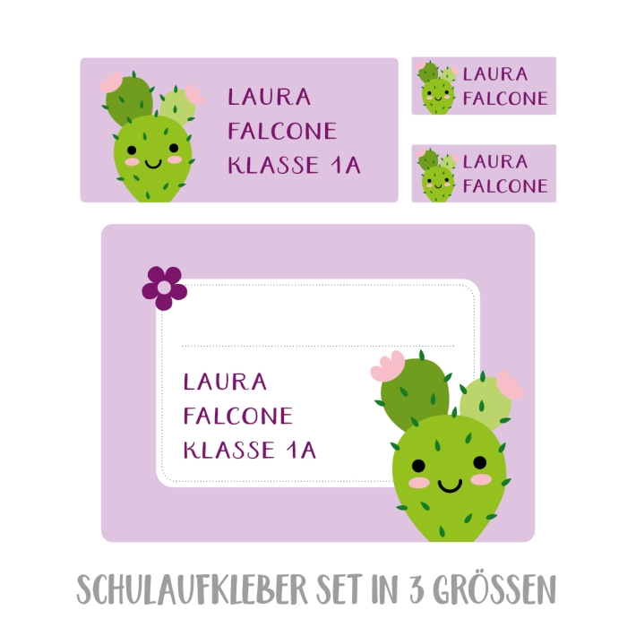 Namensaufkleber Set fr die Schule Kaktus