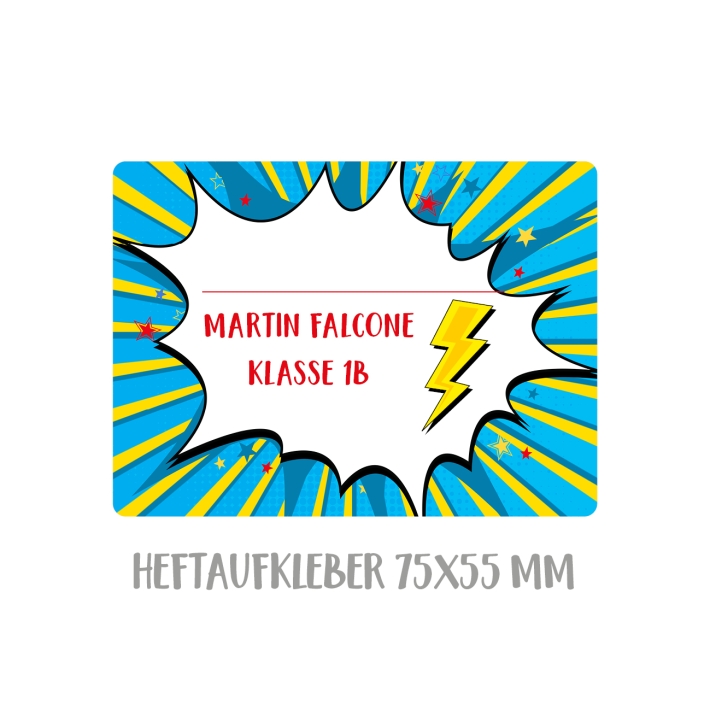 Namensaufkleber Set fr die Schule Comic