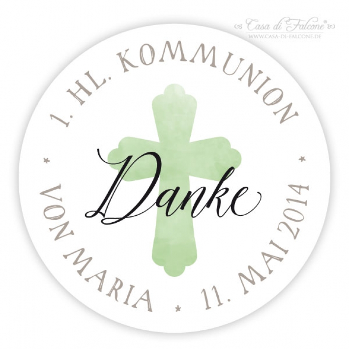 Personalisierte Aufkleber zur Kommunion Kreuz, rund