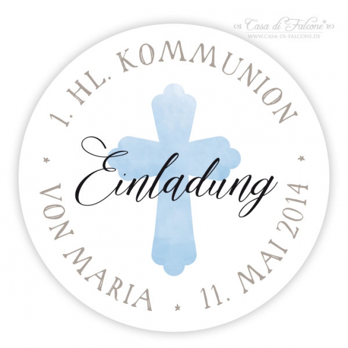 Personalisierte Aufkleber zur Kommunion Kreuz, rund