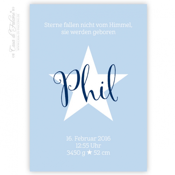 Personalisiertes Poster mit Geburtsdaten, Stern