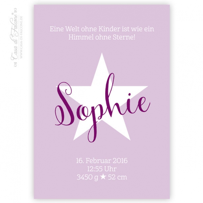 Personalisiertes Poster mit Geburtsdaten, Stern